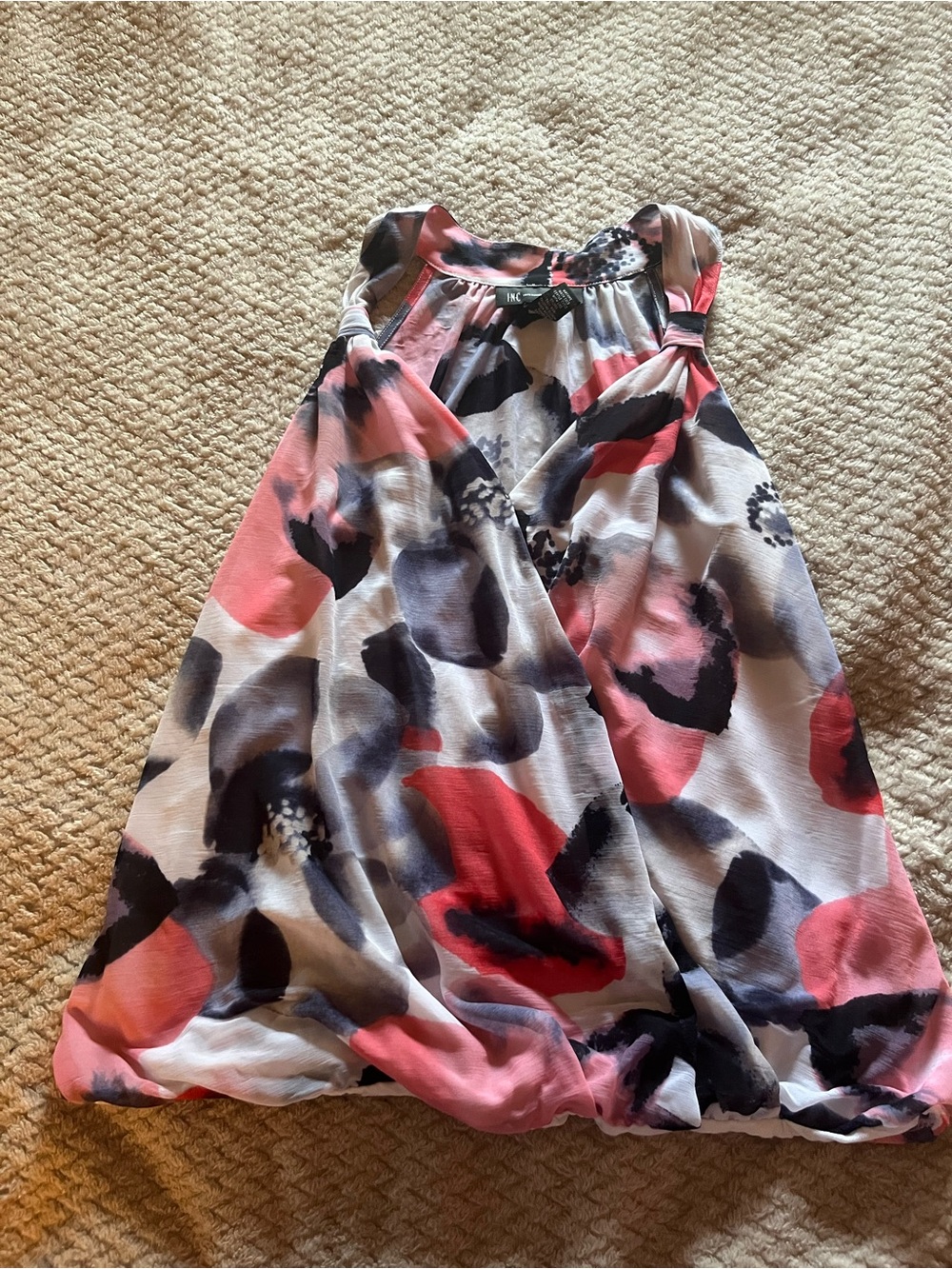 INC International Concepts Woman Coral Pink and Black Floral Tank Dress